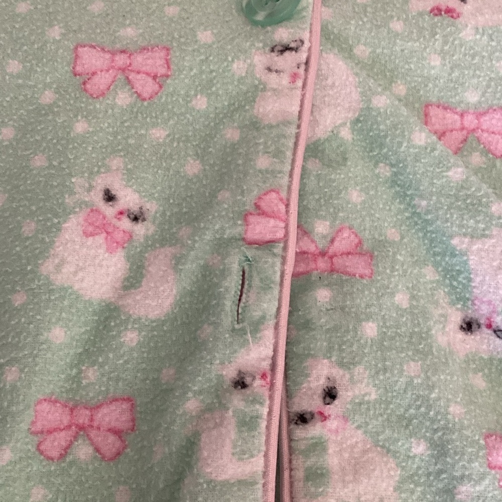 Women's Mint Flannel Pajama Set with Pink Accents(white kitties with pink bows) - Picture 4 of 10